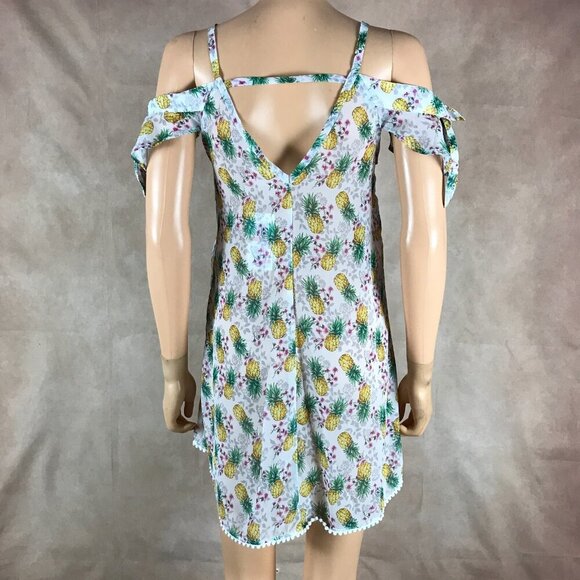 MIKEN SWIM Pineapple Print Cold-Shoulder Chiffon Cover-Up Dress NWT XS - Picture 2 of 6